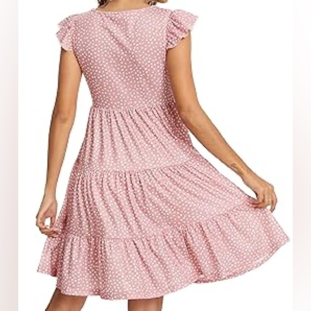 Maloura pink and white polka dot summer babydoll dress - Picture 3 of 9